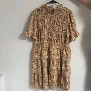 Simply Southern Tan/Beige with Floral Pattern Ruffle Dress never worn